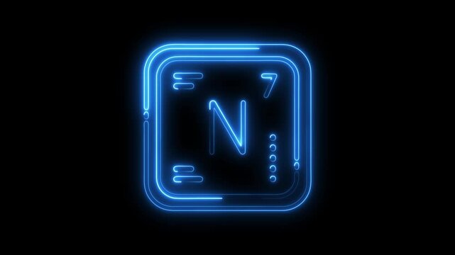 Neon periodic table element nitrogen animation glowing blue on black background