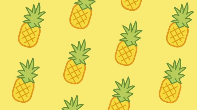 A seamless repeating pattern of pineapples on a warm yellow background, capturing a fun and sunny tropical vibe with bold fruit graphics.