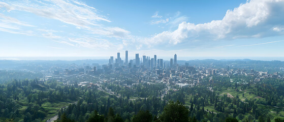 High Angle View Of A Modern Cityscape With Lush Green Surroundings
