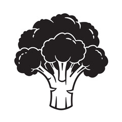 Simple Black and White Illustration of a Single Head of Broccoli
