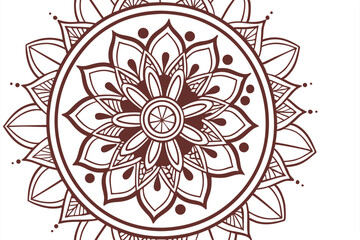79 Intricate mandala design, symmetrical floral pattern, brown and white color scheme, circular geometric shape, detailed petal-like elements, radial composition, ornate decorative illustration, zenta
