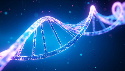 Glowing DNA strand. Genetic Code, molecule structure. Science background. Abstract design.