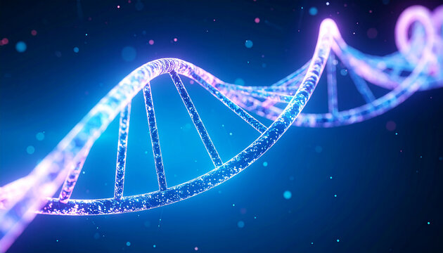 Glowing DNA strand. Genetic Code, molecule structure. Science background. Abstract design.