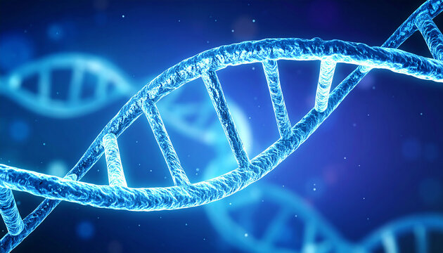 Glowing DNA strand. Genetic Code, molecule structure. Science background. Abstract design.