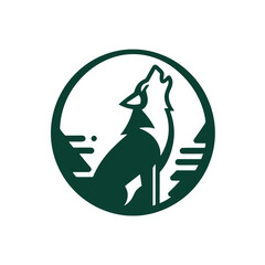 Obraz premium Howling wolf silhouette logo against abstract landscape background 