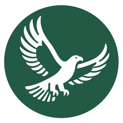 Obraz premium Sleek white hawk illustration on green circular background 