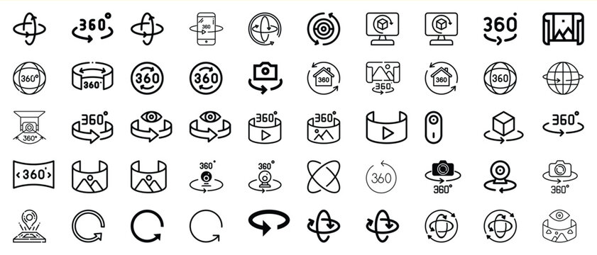 Collection of 360 degree view icons and symbols