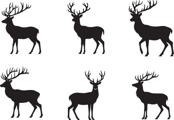 Naklejka premium a set of black deer silhouettes with antlers