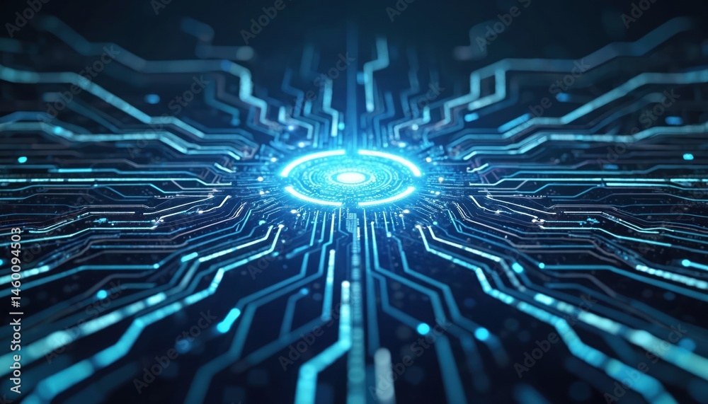 Aufkleber Abstract digital background. Glowing lines, data flow, futuristic tech design with network connections. Modern circuit board, innovation, AI, digital transformation, information technology.