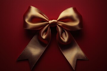 Elegant gold satin ribbon bow on a deep red background.  A simple, festive image