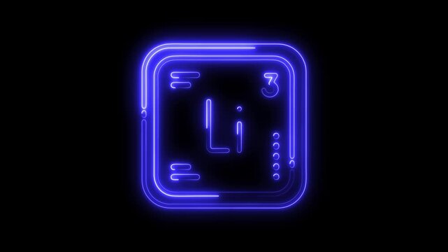 Lithium element neon sign animation on black background for scientific presentations
