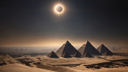 Solar Eclipse Over the Pyramids of Giza – Dramatic Ancient Silhouettes Under a Darkened Sky