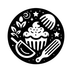 Sweet Treats: Black & White Bakery Icon Illustration