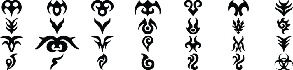 Fototapeta premium Collection of Unique Black Tribal Symbols perfect for Tattoo Designs and Digital Art Projects