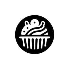 Black and White Abstract Cupcake Icon, Minimalist Design