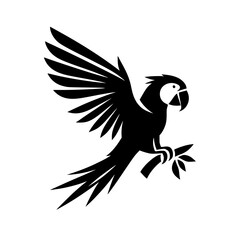 Black Silhouette Parrot with Open Wings: Vector Logo Design