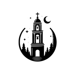 Church Tower Silhouette at Night: Minimalist Emblem