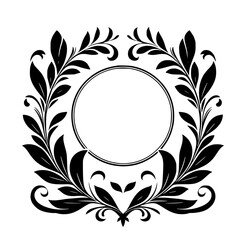 Elegant Floral Frame, Black and White, Decorative Circle, Invitation Design