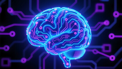 a glowing human brain composed of circuit patterns, symbolizing ai and neural networks. machine learning or deep tech, abstract vibrant color, advanced artificial intelligence ai technology concept