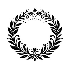Elegant Black & White Floral Wreath Design, Vector Illustration
