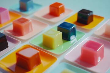 Obraz premium A bold modern dessert featuring colorful geometric cubes with a glossy artistic finish