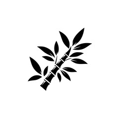 Minimalist Bamboo Branch Silhouette on White Background