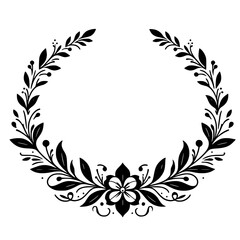 Elegant Floral Wreath in Black & White: Botanical Design for Invitations