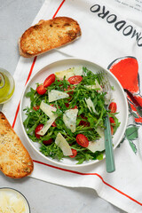 Arugula, Cherry Tomato and Parmesan Salad.top veiw