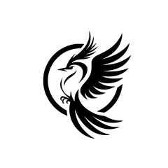 Elegant Bird Logo in Black and White, Abstract Design