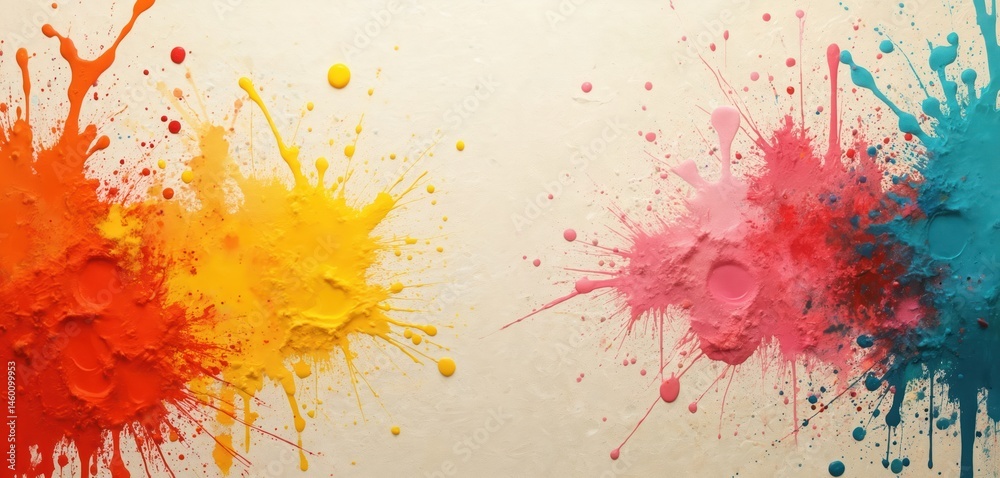 Aufkleber abstract paint splatter illustration. vibrant splashes of primary colors on textured surface. dynami