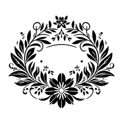 Elegant Floral Wreath Vector Illustration - Monochrome Design
