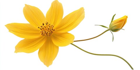 Obraz premium Vibrant Yellow Cosmos Flower Blossom Closeup Studio Shot Isolated on White Background