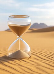 Hourglass in a desert landscape.  Time passing, fleeting moments
