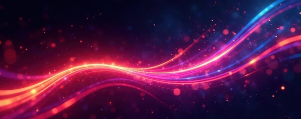 Abstract vibrant light streaks, swirling across deep black background , dark, bright