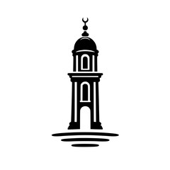 Minimalist Mosque Minaret Icon: Silhouette Islamic Design, Black and White