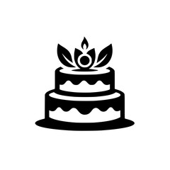 Elegant Black and White Cake Logo with Floral Decoration