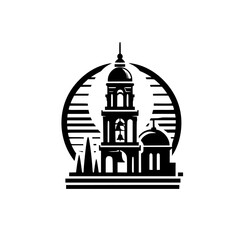Church Logo Vector Illustration: Black & White Minimalist Design