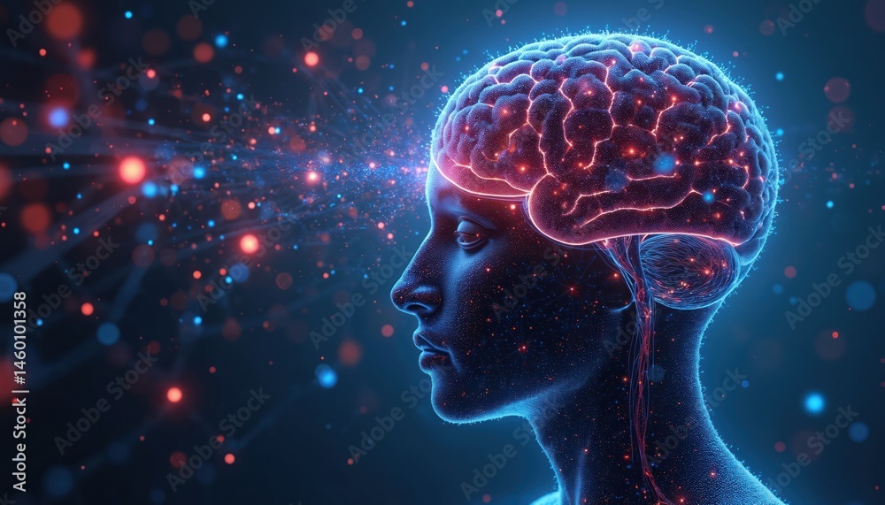Leinwandbilder illustration showing tech synergies human mind depicting ai brain. profile silhouette with brain out