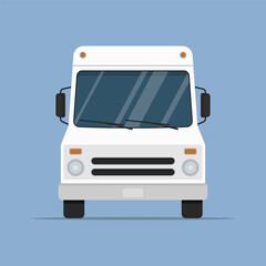 Van icon. Colored silhouette. Front view. Vector simple flat graphic illustration. Isolated object on blue background. Isolate.