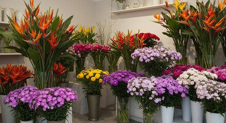 Floral Shop Display of Colorful Flowers