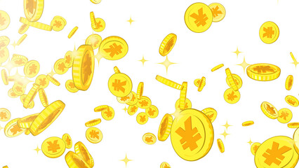 左上から降り注ぐ円硬貨 - 白背景