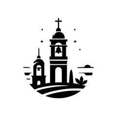 Monochrome Church Icon, Minimalist Silhouette, Vector Illustration