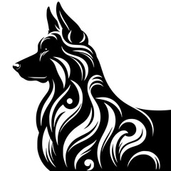 Intricate Tribal Dog Silhouette: Bold Black & White Design