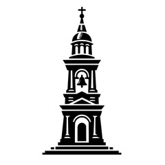 Black and White Church Bell Tower Silhouette, Minimalist Design