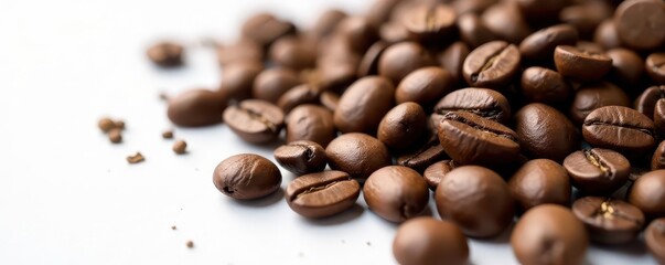 Obraz premium Close-up of coffee beans, various textures, white background, light, background, ingredient