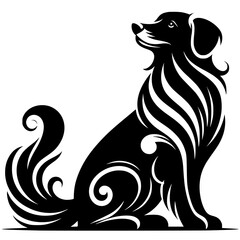 Stylized Black and White Dog Illustration, Minimalist Design