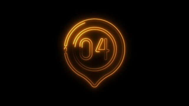 Neon number four pin pointer glowing light effect isolated on black background animated stock footage