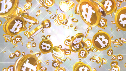 周囲に散らばるビットコイン - シルバー背景