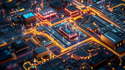 Obraz premium Abstract Circuit Board Design With Glowing Connections