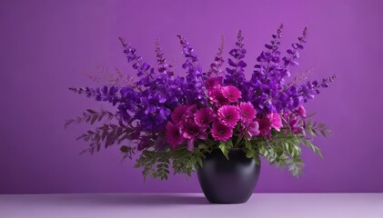 Fototapeta premium A vibrant purple floral arrangement against a matching backdrop , purple flowers, purple background